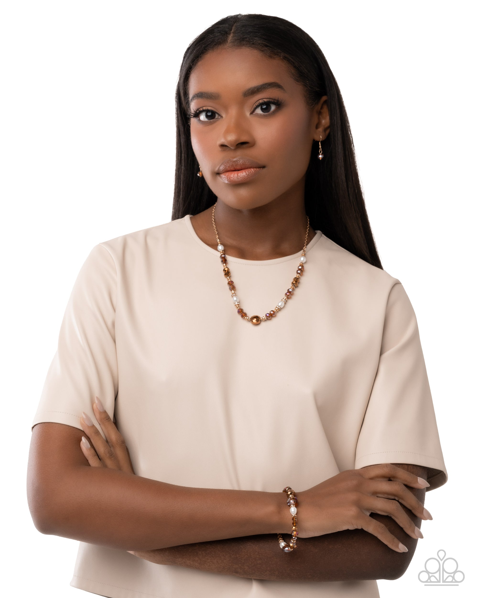 Allegro Assumption Brown & Gold Necklace & Bracelet Set - Paparazzi Accessories- lightbox - CarasShop.com - Paparazzi Jewelry by Cara Jewels