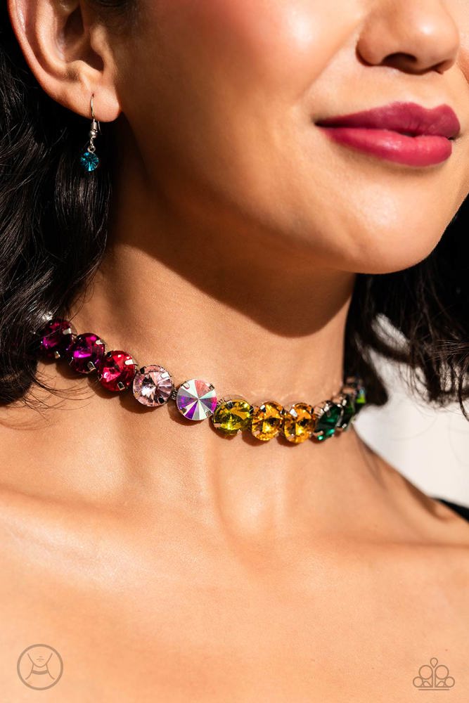 Alluring A-Lister Multi Rhinestone Choker Necklace - Paparazzi Accessories-on model - CarasShop.com - Paparazzi Jewelry by Cara Jewels