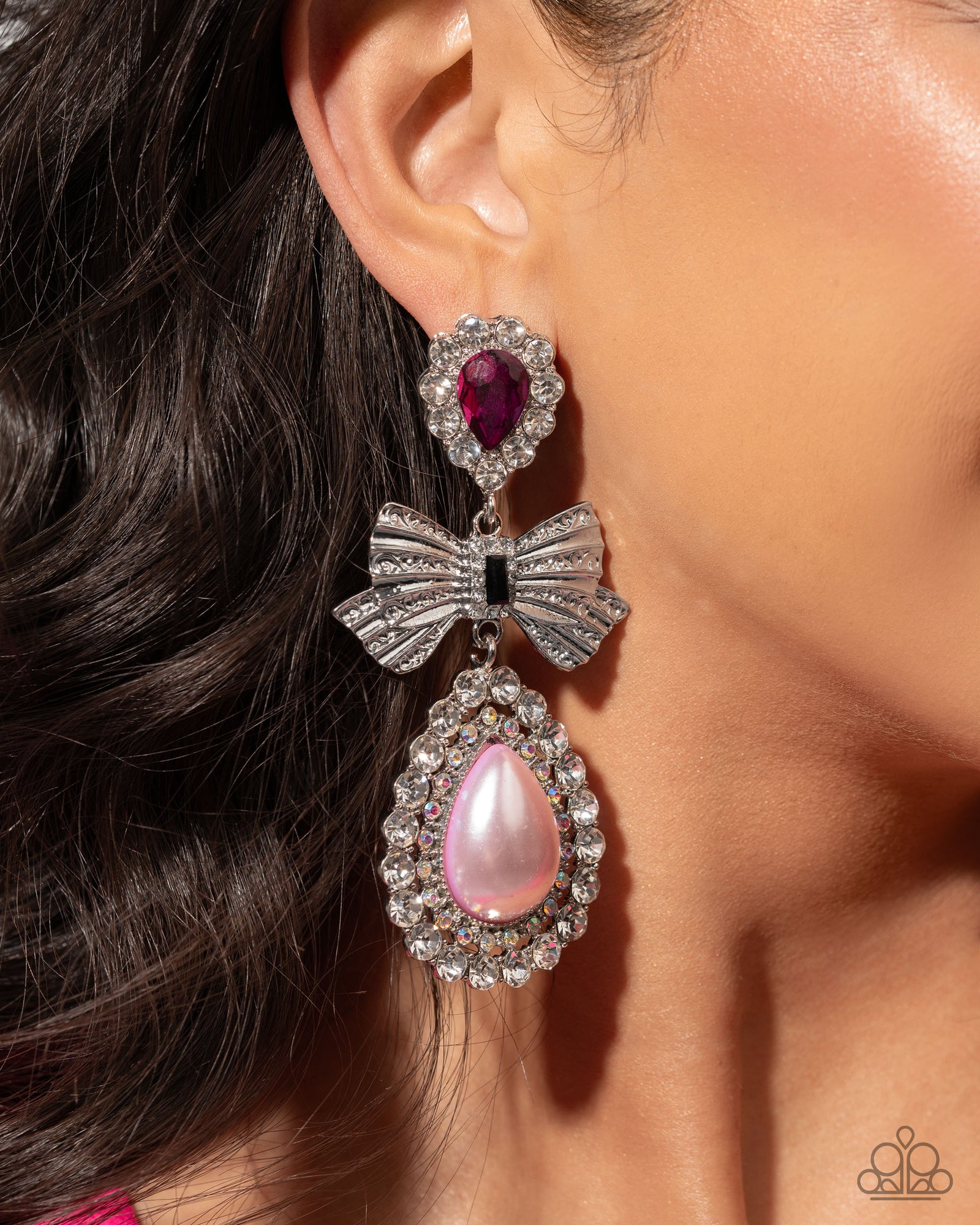 Alluring Aesthetic Multi Pink Pearl & Rhinestone Earrings - Paparazzi Accessories- lightbox - CarasShop.com - Paparazzi Jewelry by Cara Jewels