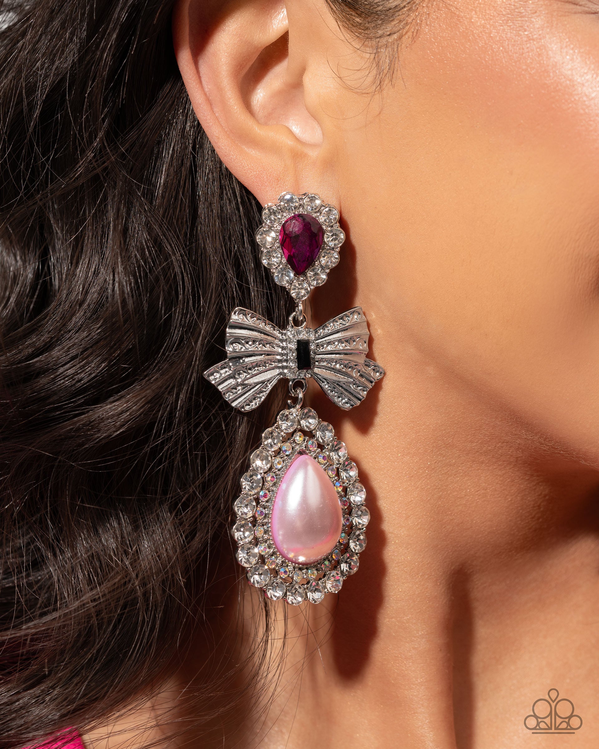 Alluring Aesthetic Multi Pink Pearl & Rhinestone Earrings - Paparazzi Accessories- lightbox - CarasShop.com - Paparazzi Jewelry by Cara Jewels
