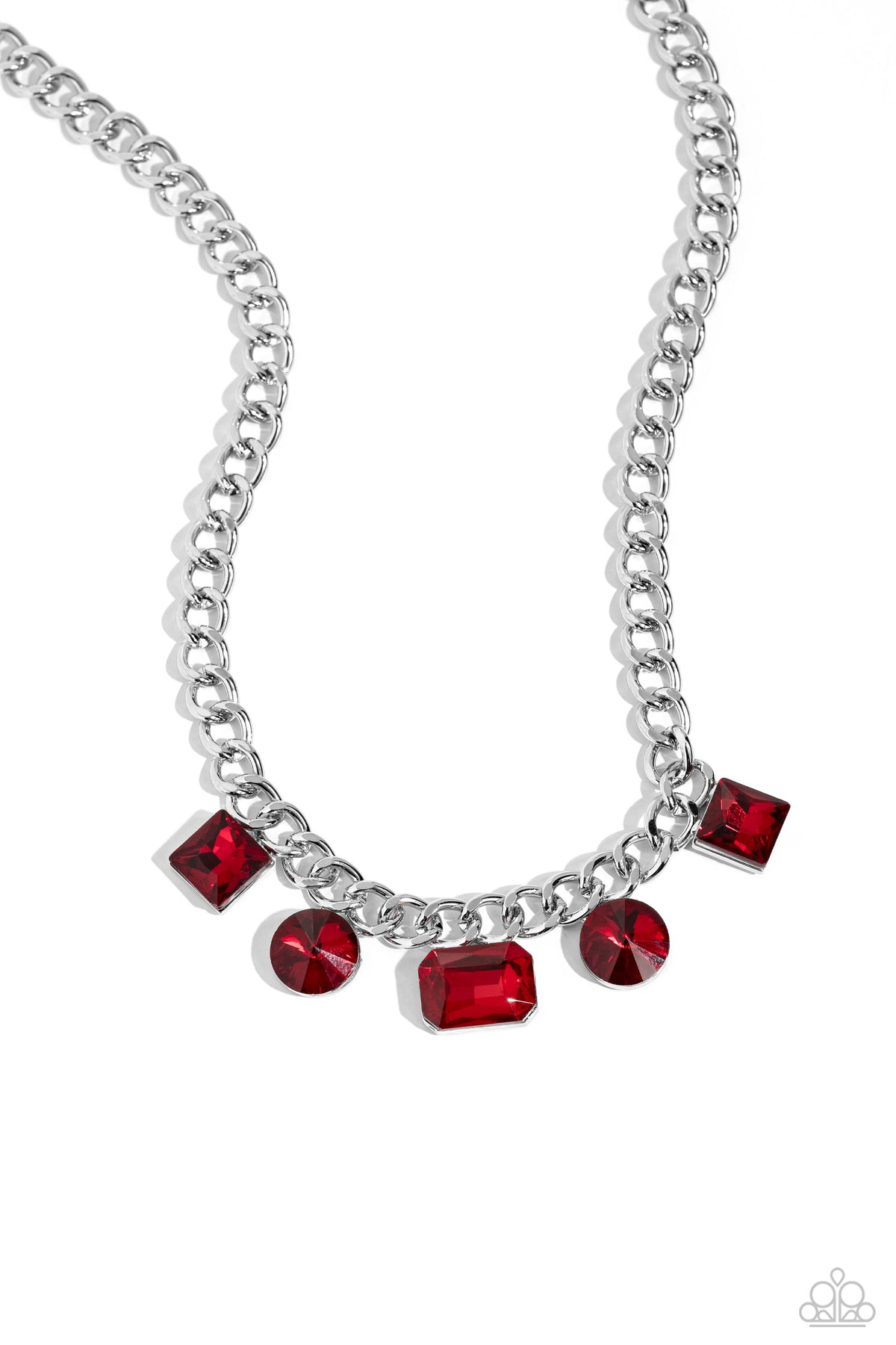 Alternating Audacity Red Rhinestone Necklace - Paparazzi Accessories- lightbox - CarasShop.com - Paparazzi Jewelry by Cara Jewels