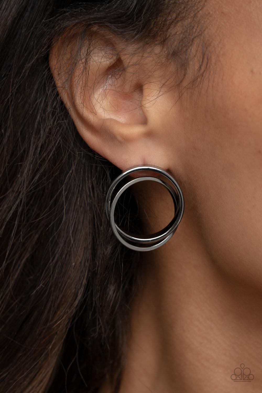 Always In The Loop Gunmetal Black Earrings - Paparazzi Accessories- lightbox - CarasShop.com - Paparazzi Jewelry by Cara Jewels