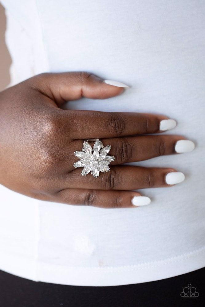 Am I Gleaming? White Ring - Paparazzi Accessories- on model - CarasShop.com - Paparazzi Jewelry by Cara Jewels
