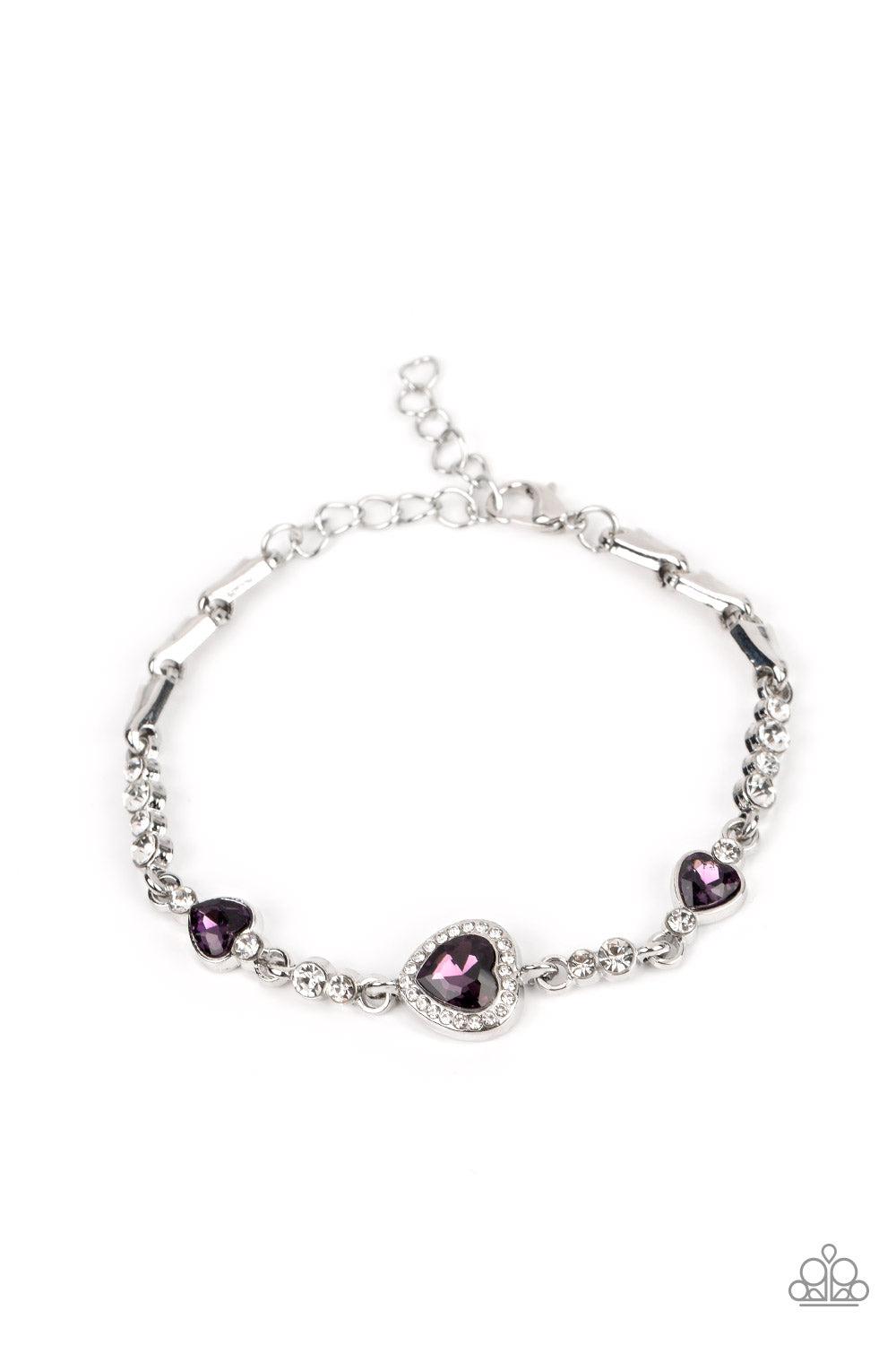 Amor Actually Purple Rhinestone Heart Bracelet - Paparazzi Accessories- lightbox - CarasShop.com - Paparazzi Jewelry by Cara Jewels