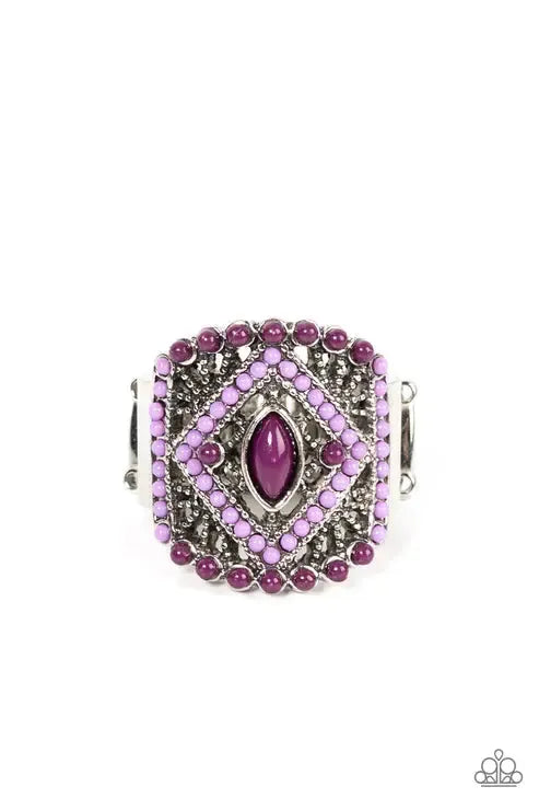Amplified Aztec Purple Ring - Paparazzi Accessories- lightbox - CarasShop.com - Paparazzi Jewelry by Cara Jewels