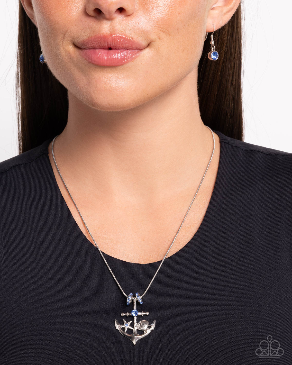 Anchored Accent Blue & Silver Necklace - Paparazzi Accessories- on model - CarasShop.com - Paparazzi Jewelry by Cara Jewels