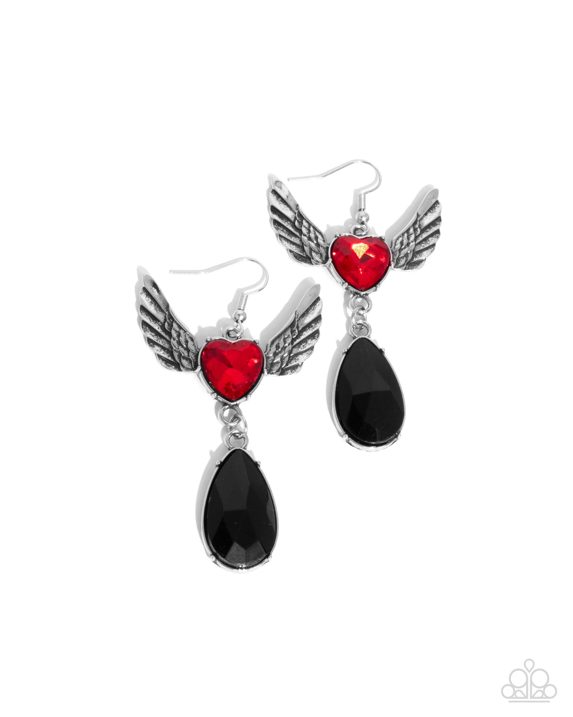 Angelic Accomplishment Red & Black Gem Earrings - Paparazzi Accessories- lightbox - CarasShop.com - Paparazzi Jewelry by Cara Jewels
