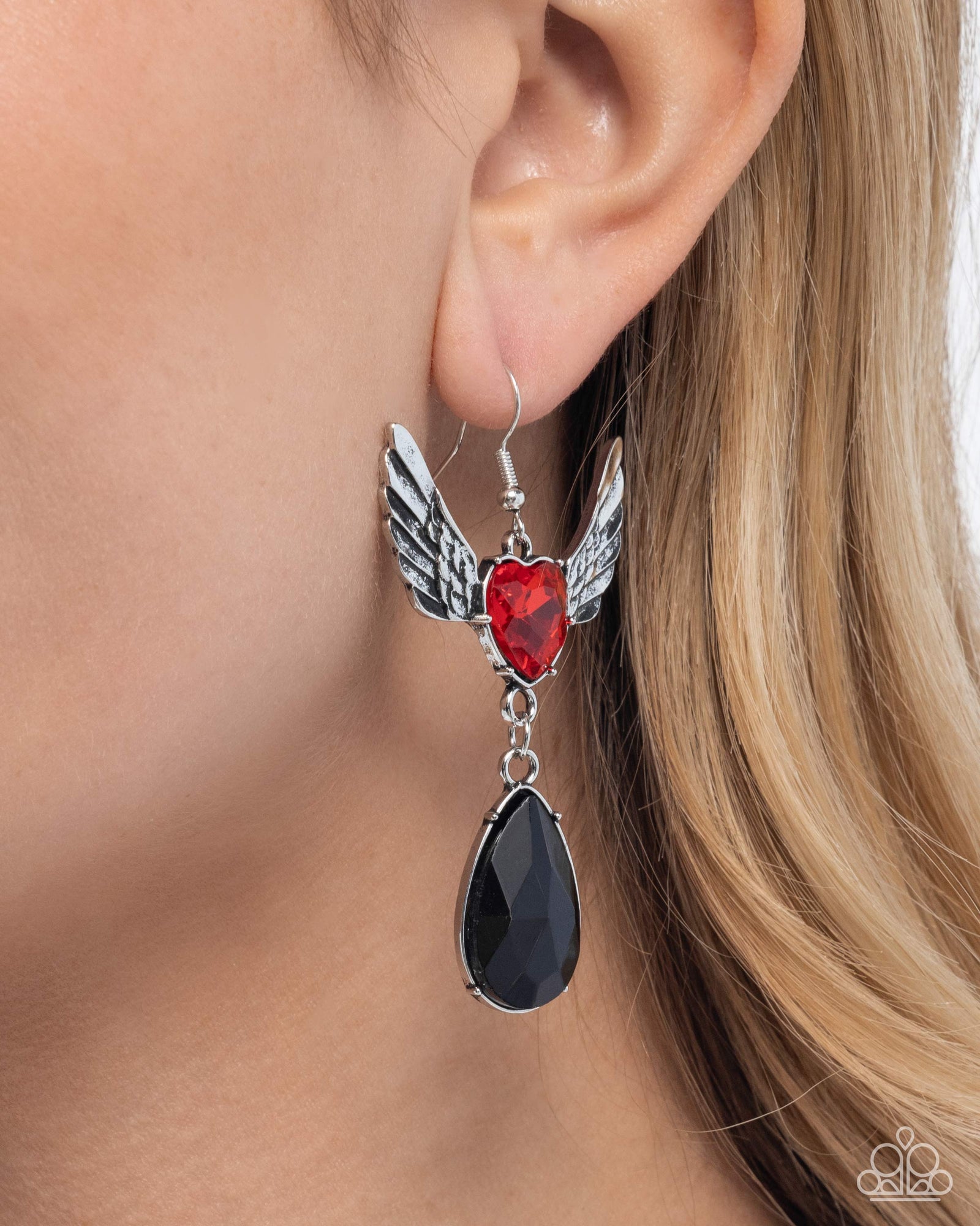 Angelic Accomplishment Red & Black Gem Earrings - Paparazzi Accessories- lightbox - CarasShop.com - Paparazzi Jewelry by Cara Jewels