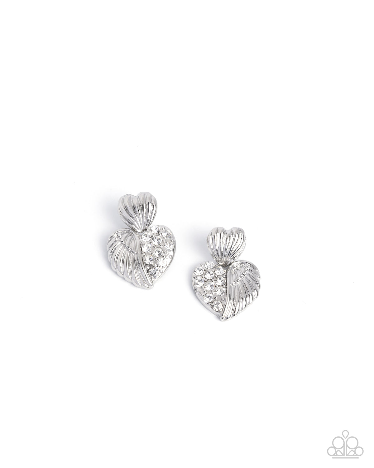 Angelic Adornment White Rhinestone Heart Earrings - Paparazzi Accessories- lightbox - CarasShop.com - Paparazzi Jewelry by Cara Jewels