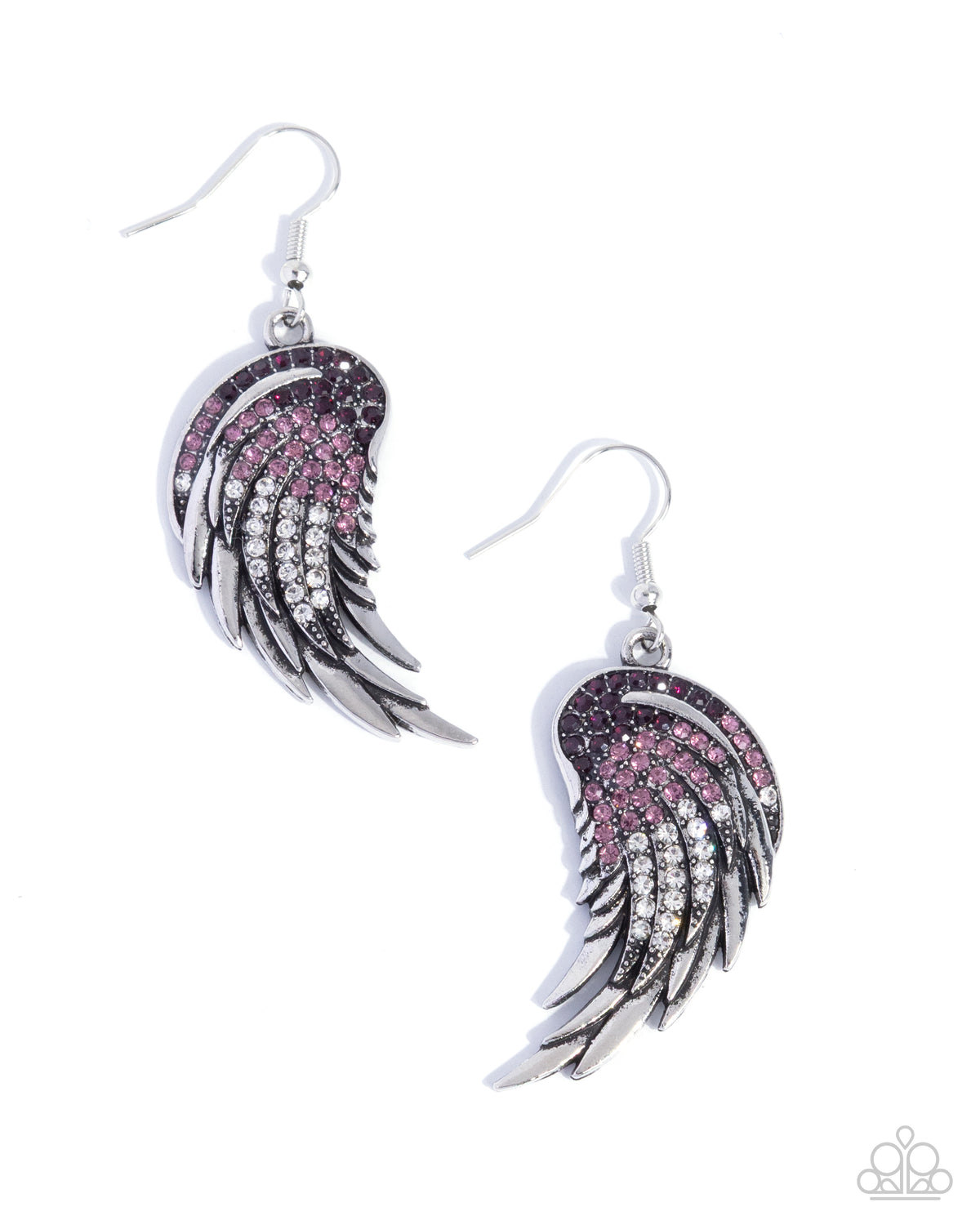 Angelic Appeal Purple & White Rhinestone Angel Wing Earrings - Paparazzi Accessories- lightbox - CarasShop.com - Paparazzi Jewelry by Cara Jewels