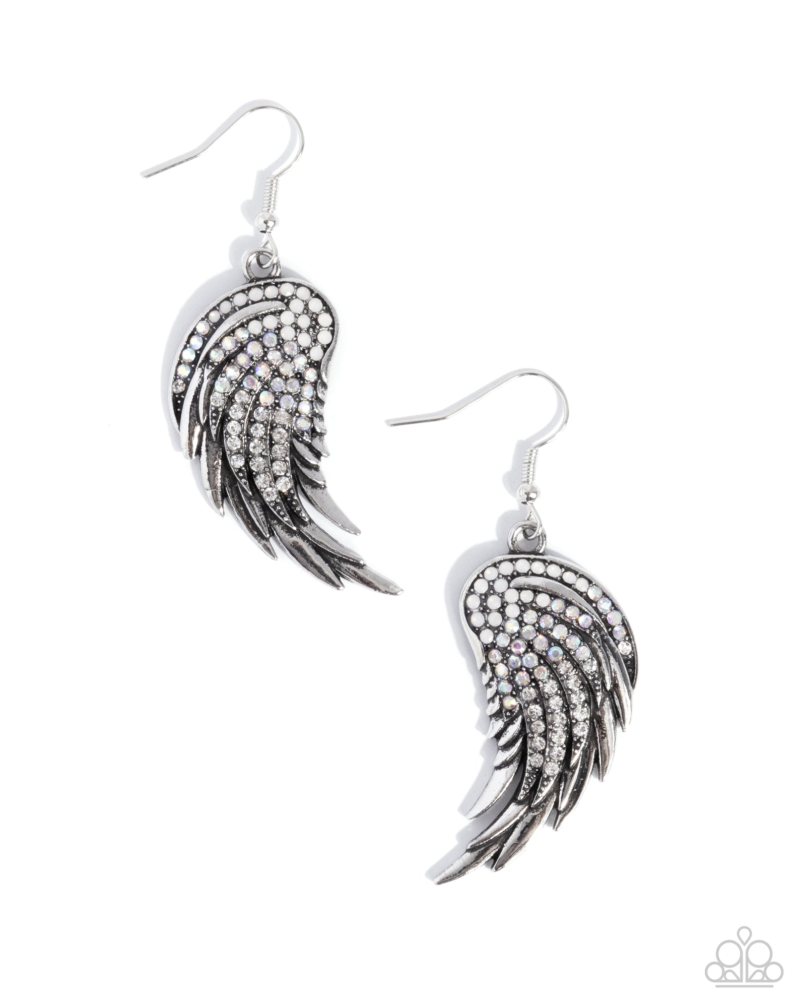 Angelic Appeal White Rhinestone Angel Wing Earrings - Paparazzi Accessories- lightbox - CarasShop.com - Paparazzi Jewelry by Cara Jewels