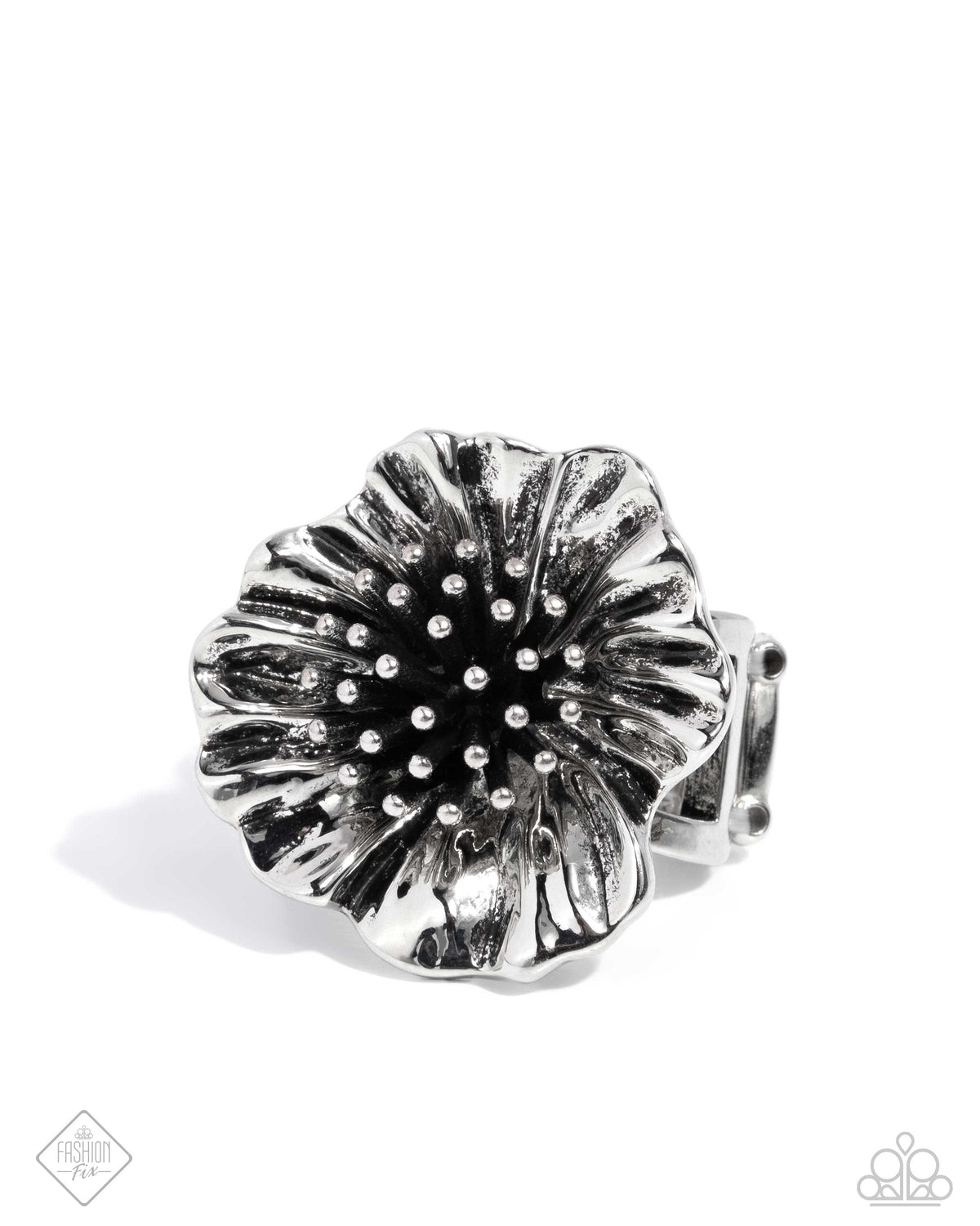 Antique Adornment Silver Flower Ring - Paparazzi Accessories- lightbox - CarasShop.com - Paparazzi Jewelry by Cara Jewels