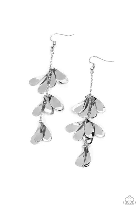 Arrival CHIME Silver Earrings - Paparazzi Accessories- lightbox - CarasShop.com - Paparazzi Jewelry by Cara Jewels