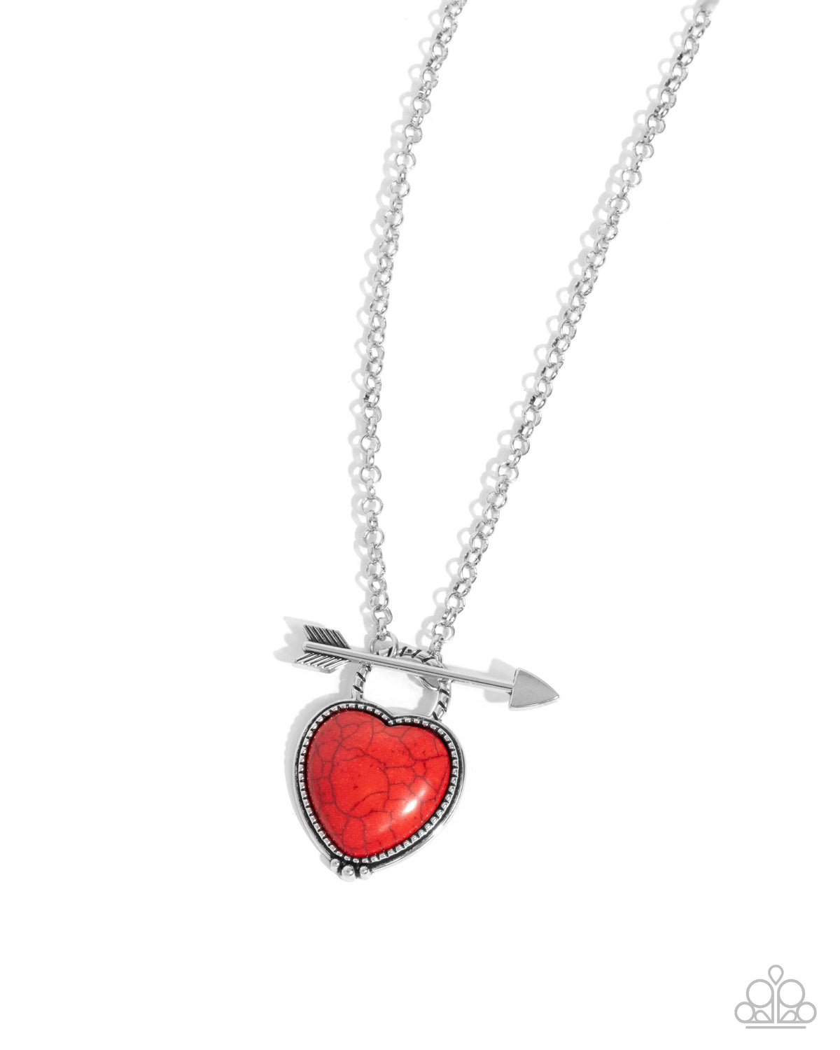 Artful Arrow Red Stone Heart Necklace - Paparazzi Accessories- lightbox - CarasShop.com - Paparazzi Jewelry by Cara Jewels