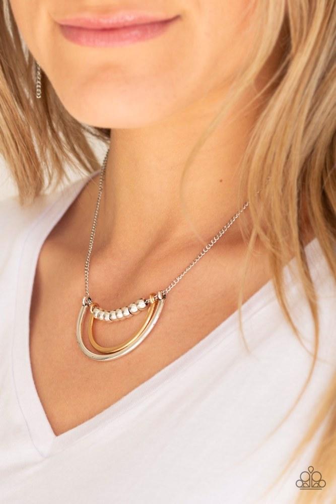 Artificial Arches Silver Necklace - Paparazzi Accessories- on model - CarasShop.com - Paparazzi Jewelry by Cara Jewels