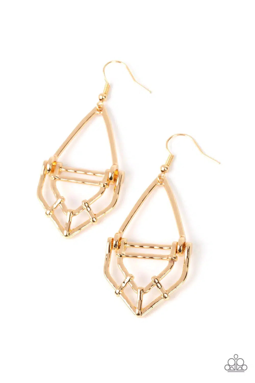 Artisan Apparatus Gold Earrings - Paparazzi Accessories- lightbox - CarasShop.com - Paparazzi Jewelry by Cara Jewels