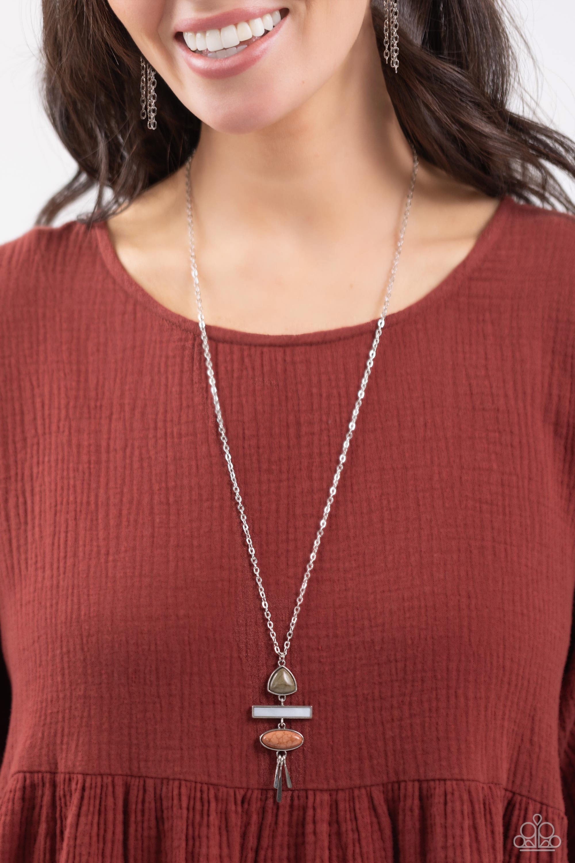 Artisan Eden Multi Brown, White & Green Stone Necklace - Paparazzi Accessories- lightbox - CarasShop.com - Paparazzi Jewelry by Cara Jewels