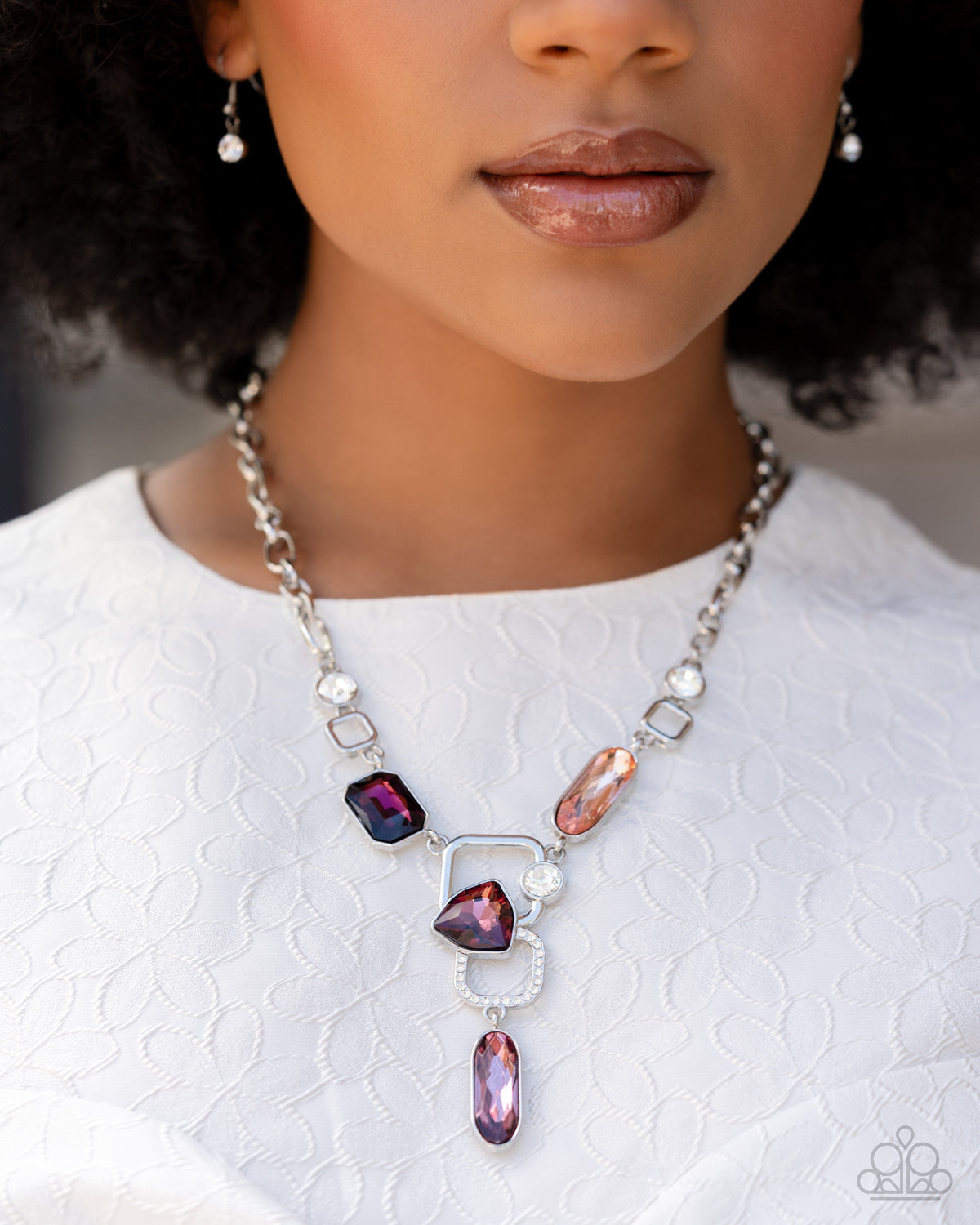 Artistic Elegance Amethyst Purple Rhinestone Necklace - Paparazzi Accessories- on model - CarasShop.com - Paparazzi Jewelry by Cara Jewels