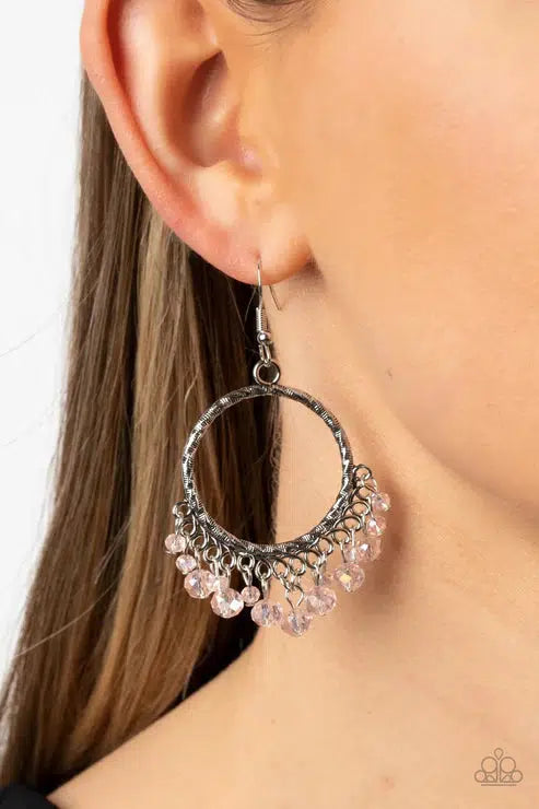 As If By Magic Pink Earrings - Paparazzi Accessories- on model - CarasShop.com - Paparazzi Jewelry by Cara Jewels