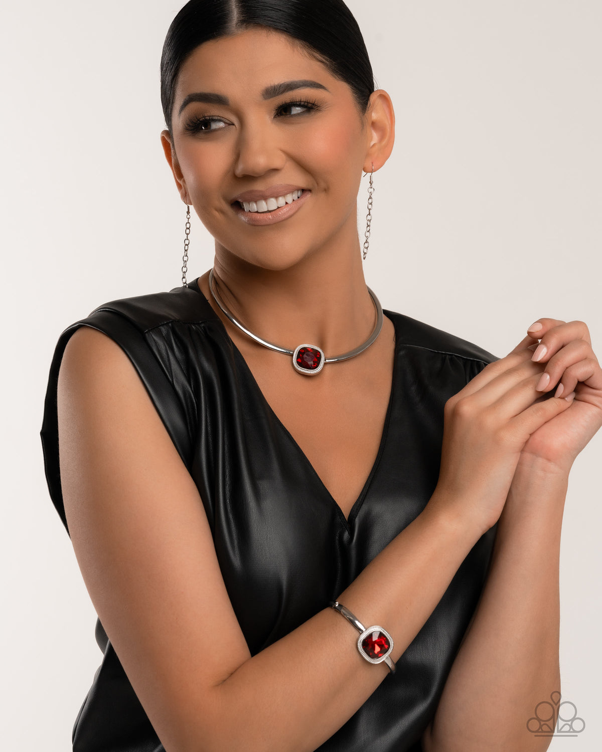 Asscher Assumption Red Gem Necklace & Bracelet Set - Paparazzi Accessories- lightbox - CarasShop.com - Paparazzi Jewelry by Cara Jewels
