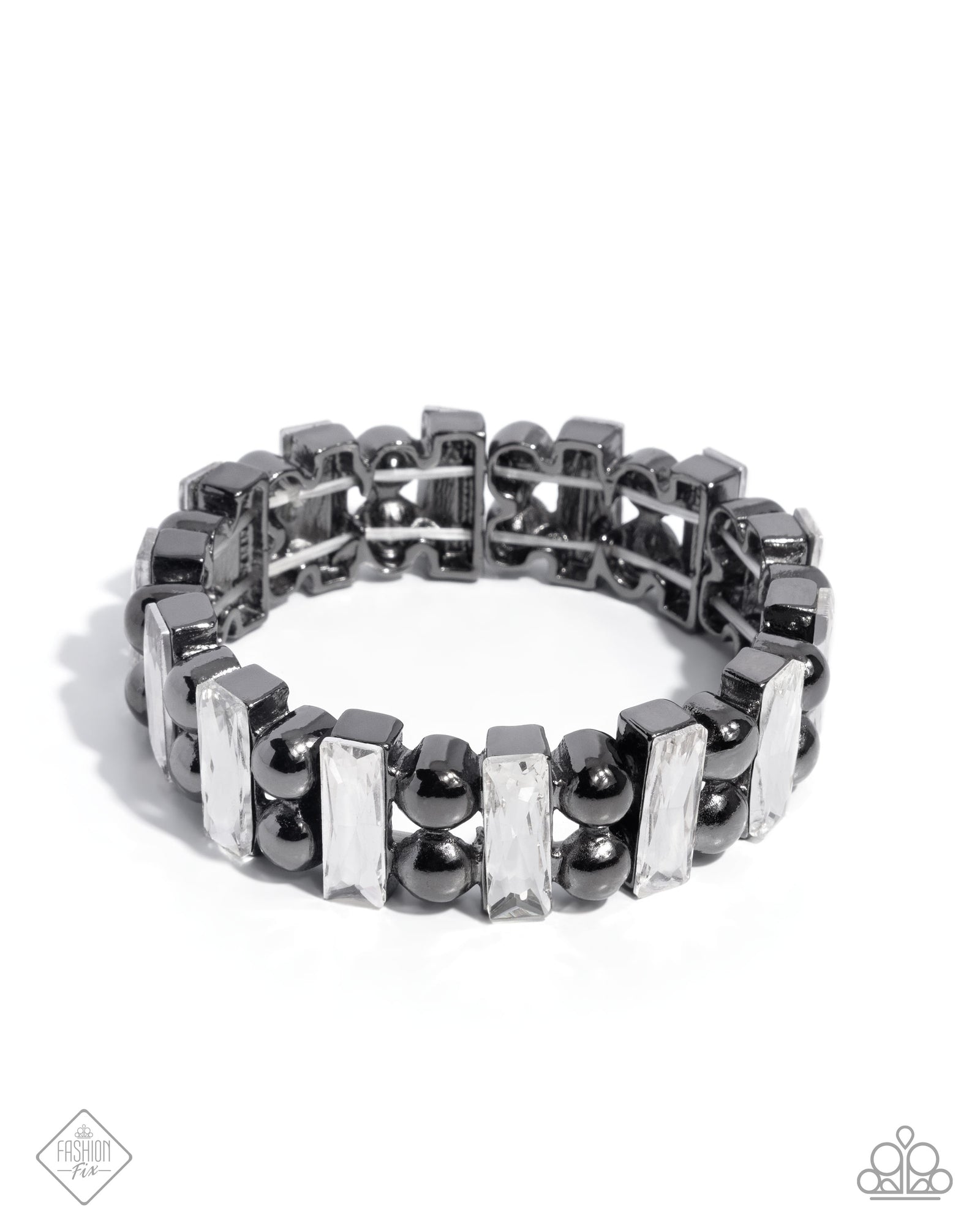 Assertive Admiration Gunmetal Black & White Rhinestone Bracelet - Paparazzi Accessories- lightbox - CarasShop.com - Paparazzi Jewelry by Cara Jewels