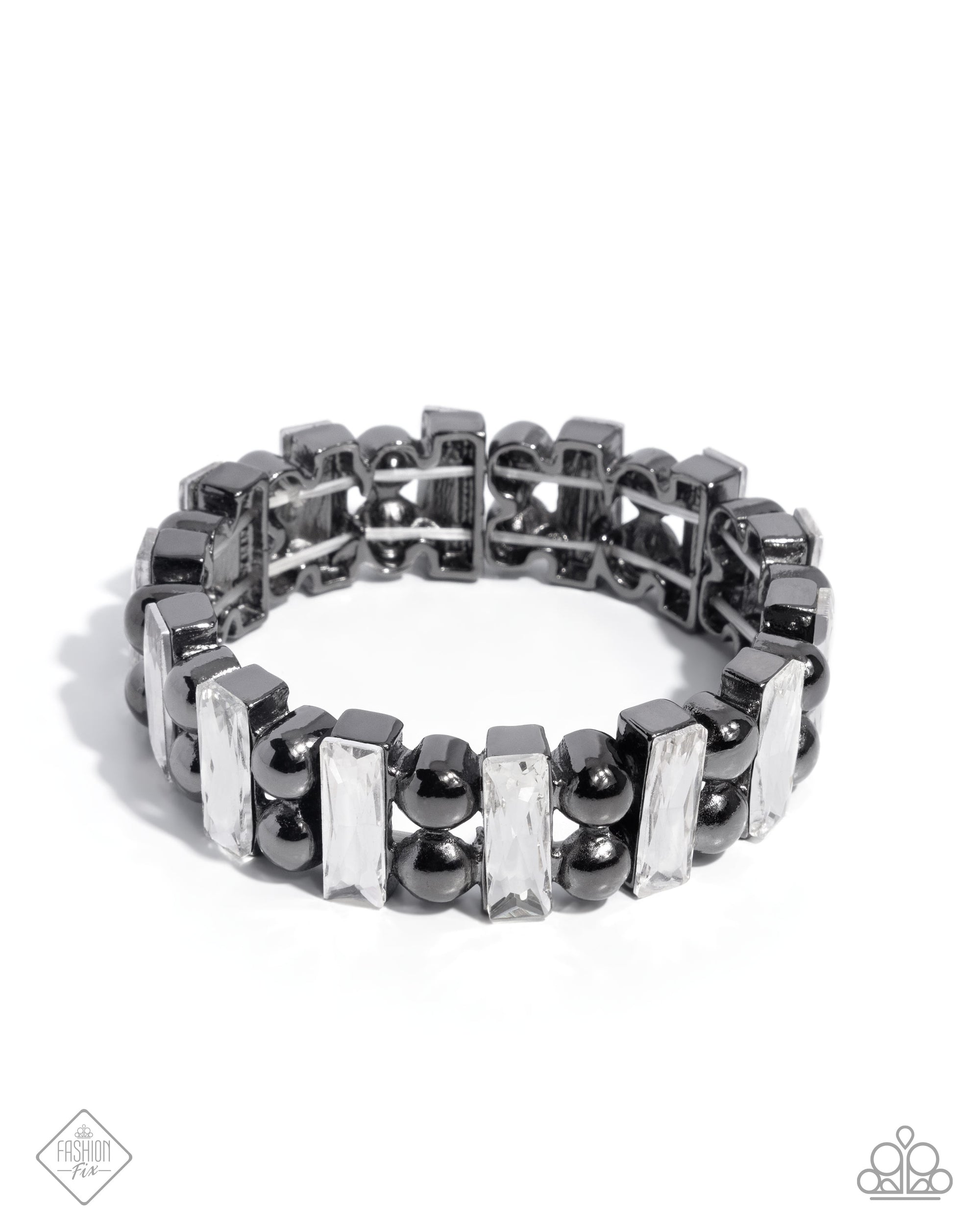 Assertive Admiration Gunmetal Black & White Rhinestone Bracelet - Paparazzi Accessories- lightbox - CarasShop.com - Paparazzi Jewelry by Cara Jewels
