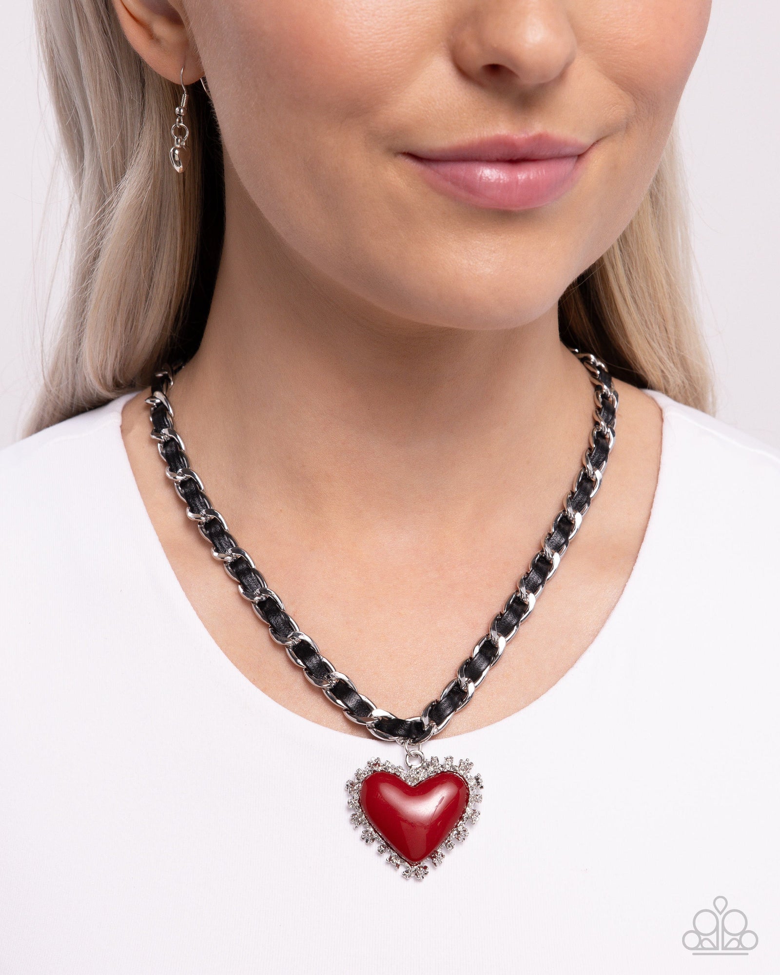 Austere Attraction Red & Black Heart Necklace - Paparazzi Accessories- lightbox - CarasShop.com - Paparazzi Jewelry by Cara Jewels