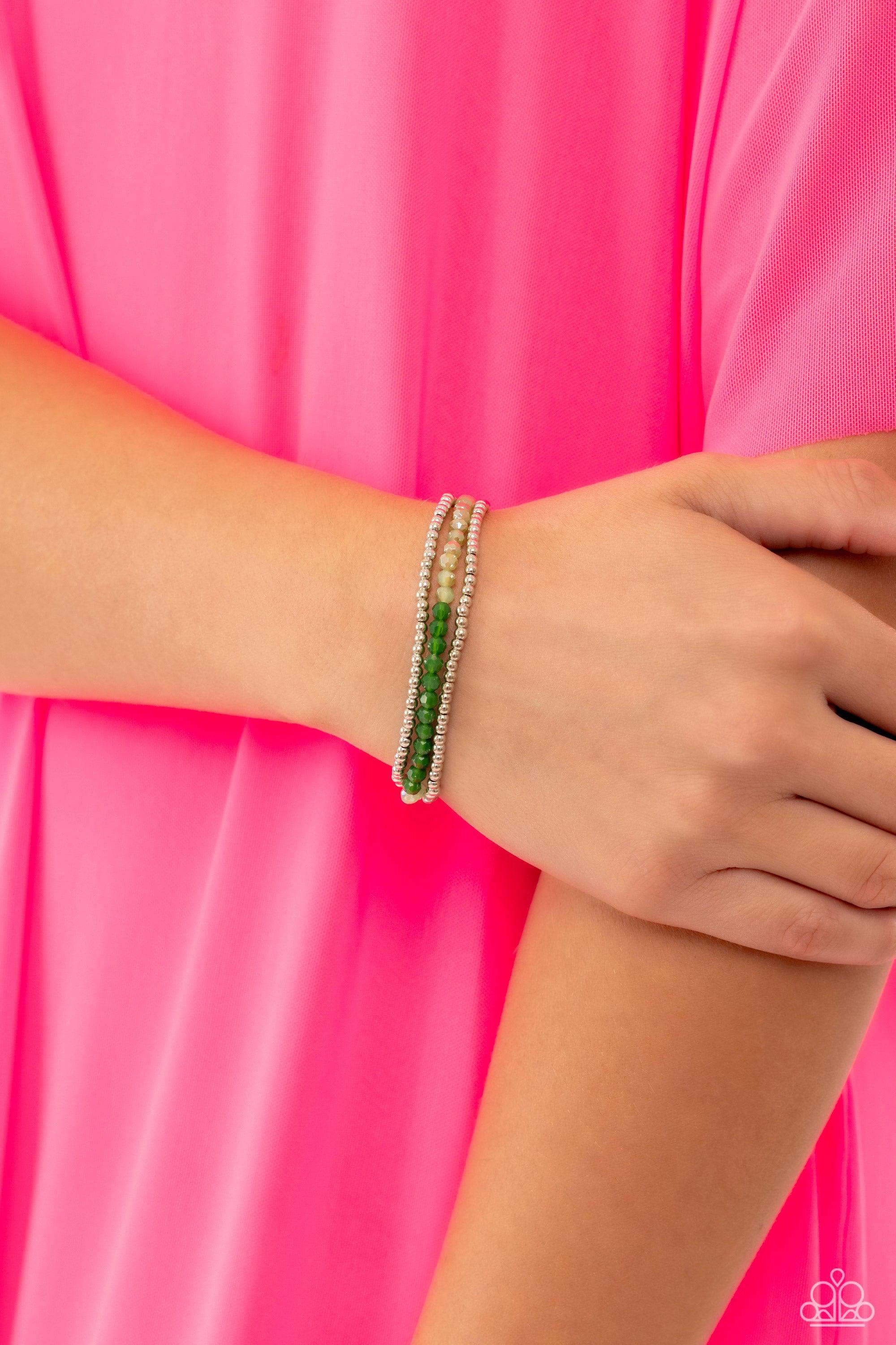 Backstage Beading Green Bracelet - Paparazzi Accessories- lightbox - CarasShop.com - Paparazzi Jewelry by Cara Jewels