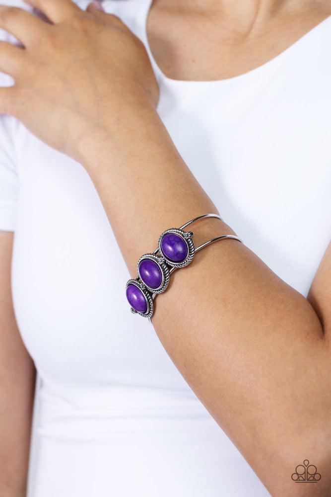 Badlands Backdrop Purple Bracelet - Paparazzi Accessories-on model - CarasShop.com - Paparazzi Jewelry by Cara Jewels