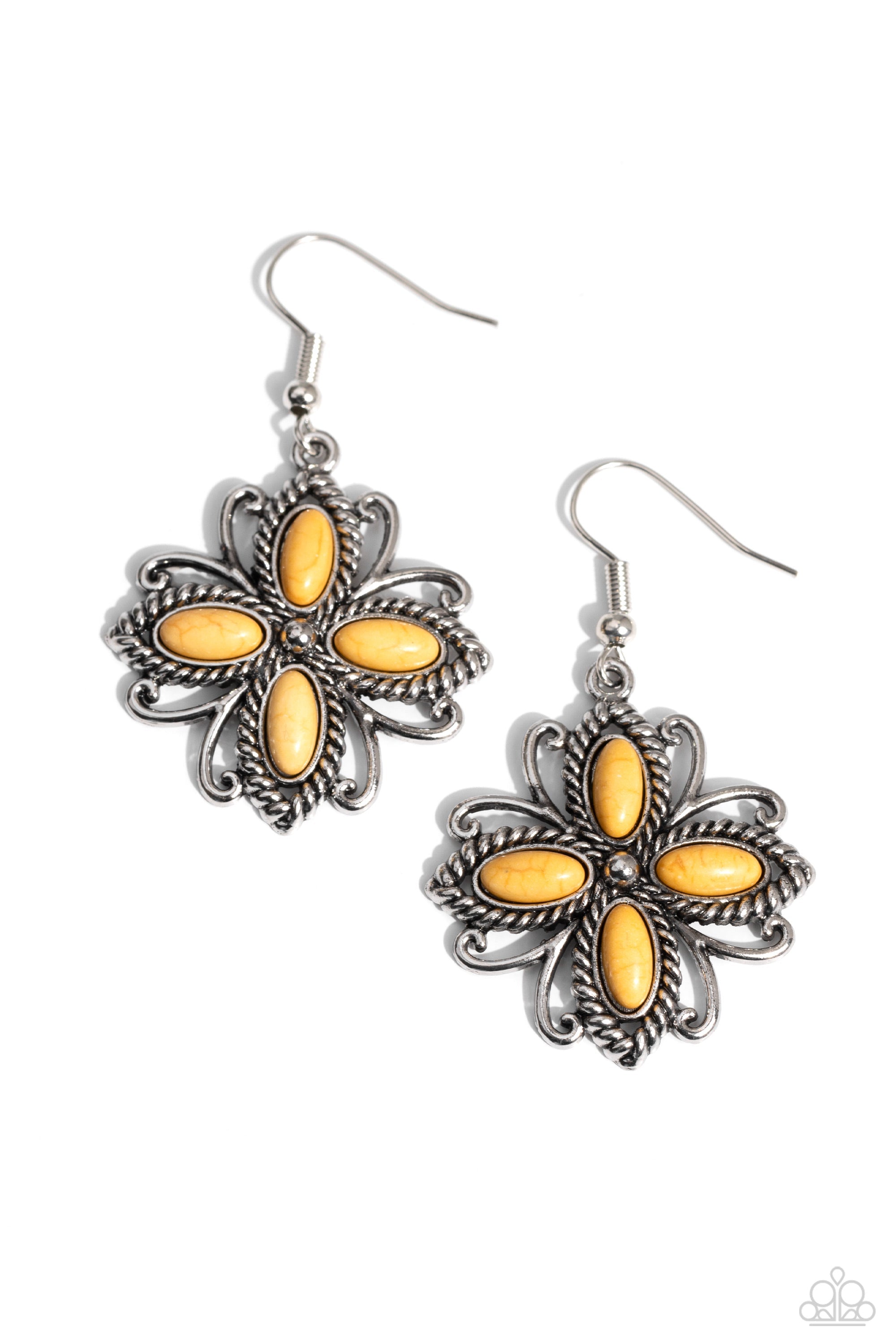 Badlands Ballad Yellow Stone Earrings - Paparazzi Accessories- lightbox - CarasShop.com - Paparazzi Jewelry by Cara Jewels