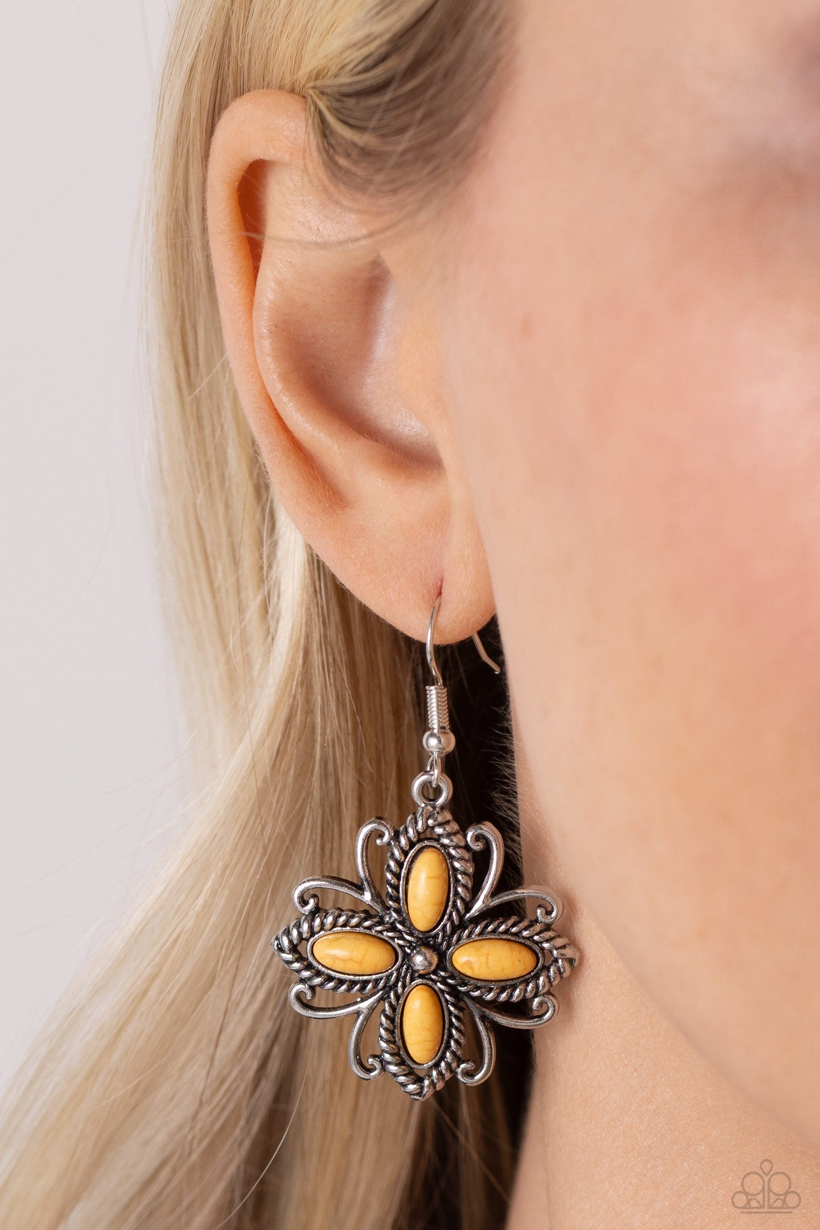 Badlands Ballad Yellow Stone Earrings - Paparazzi Accessories- lightbox - CarasShop.com - Paparazzi Jewelry by Cara Jewels