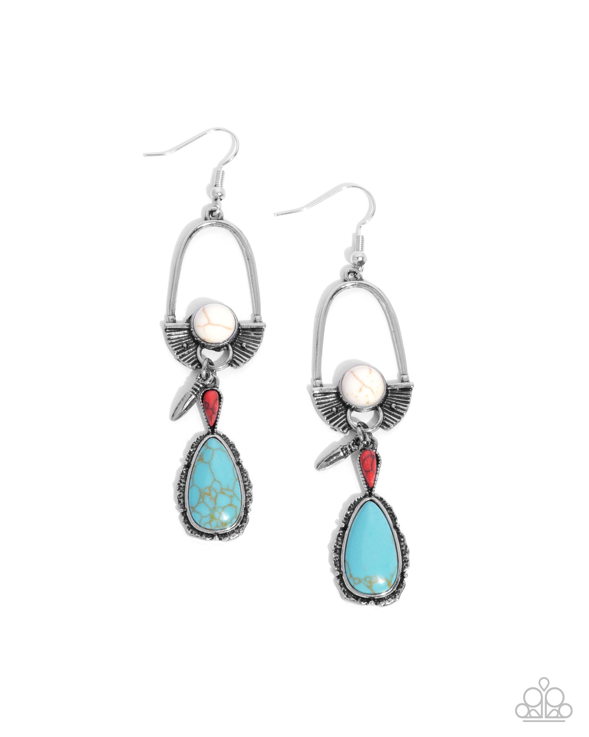 Badlands Basic Multi Turquoise & White Stone Earrings - Paparazzi Accessories- lightbox - CarasShop.com - Paparazzi Jewelry by Cara Jewels