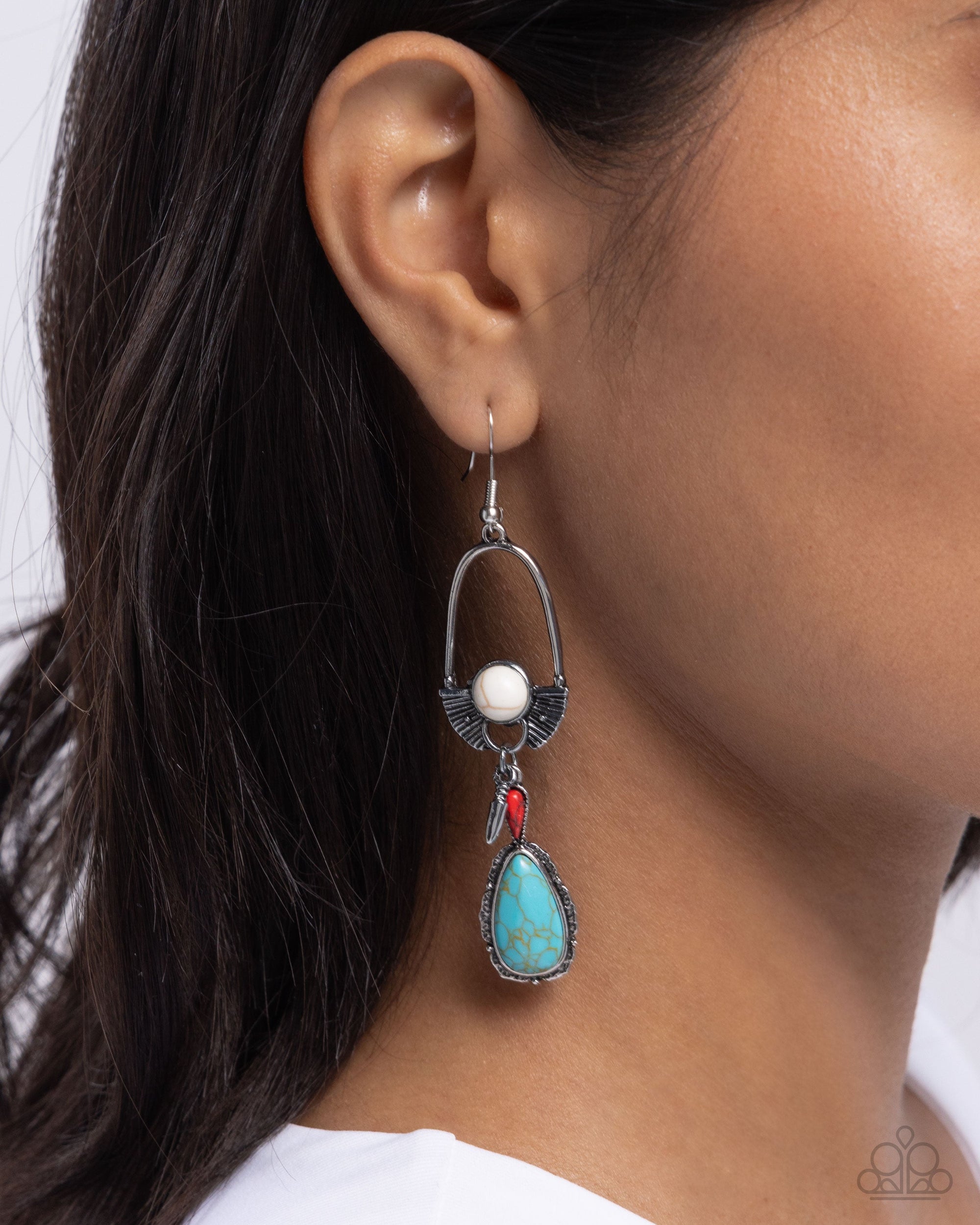 Badlands Basic Multi Turquoise & White Stone Earrings - Paparazzi Accessories- lightbox - CarasShop.com - Paparazzi Jewelry by Cara Jewels