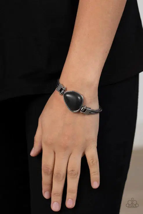 Badlands Bounty Black Stone Bracelet - Paparazzi Accessories- on model - CarasShop.com - Paparazzi Jewelry by Cara Jewels