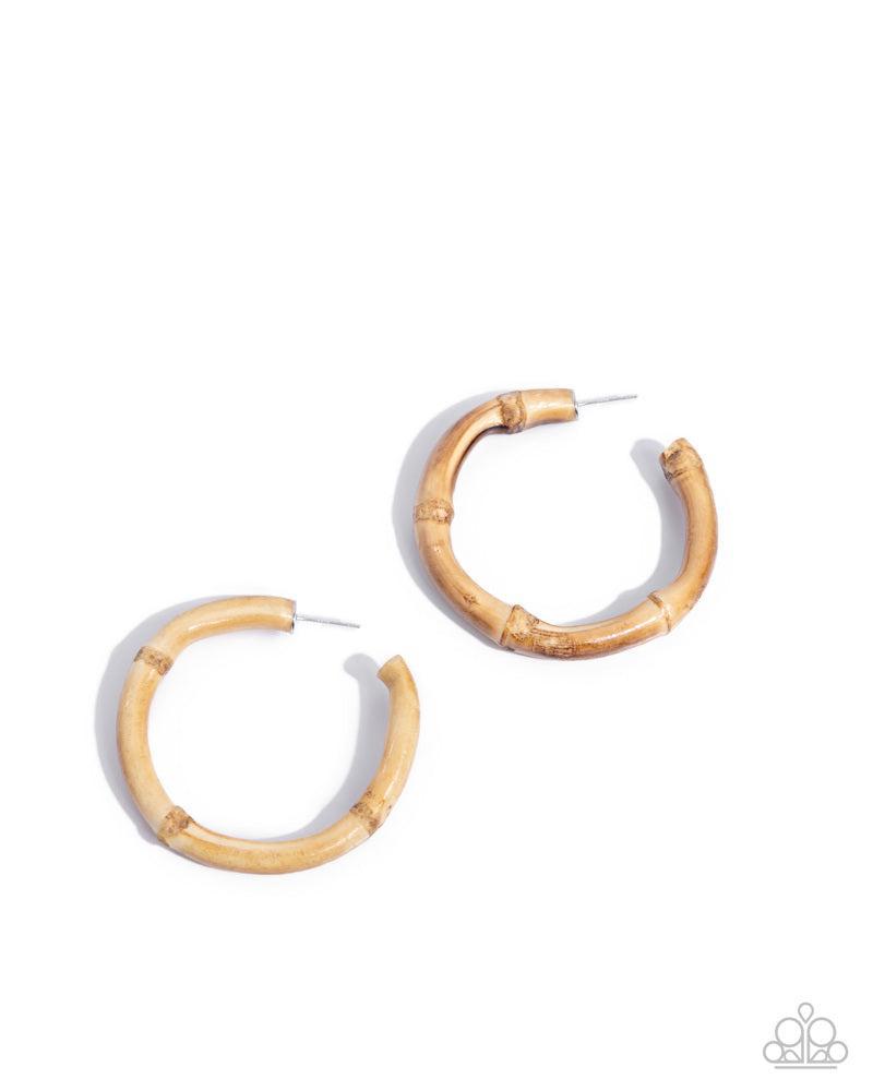 Bamboo Bravado Brown Hoop Earrings - Paparazzi Accessories- lightbox - CarasShop.com - Paparazzi Jewelry by Cara Jewels