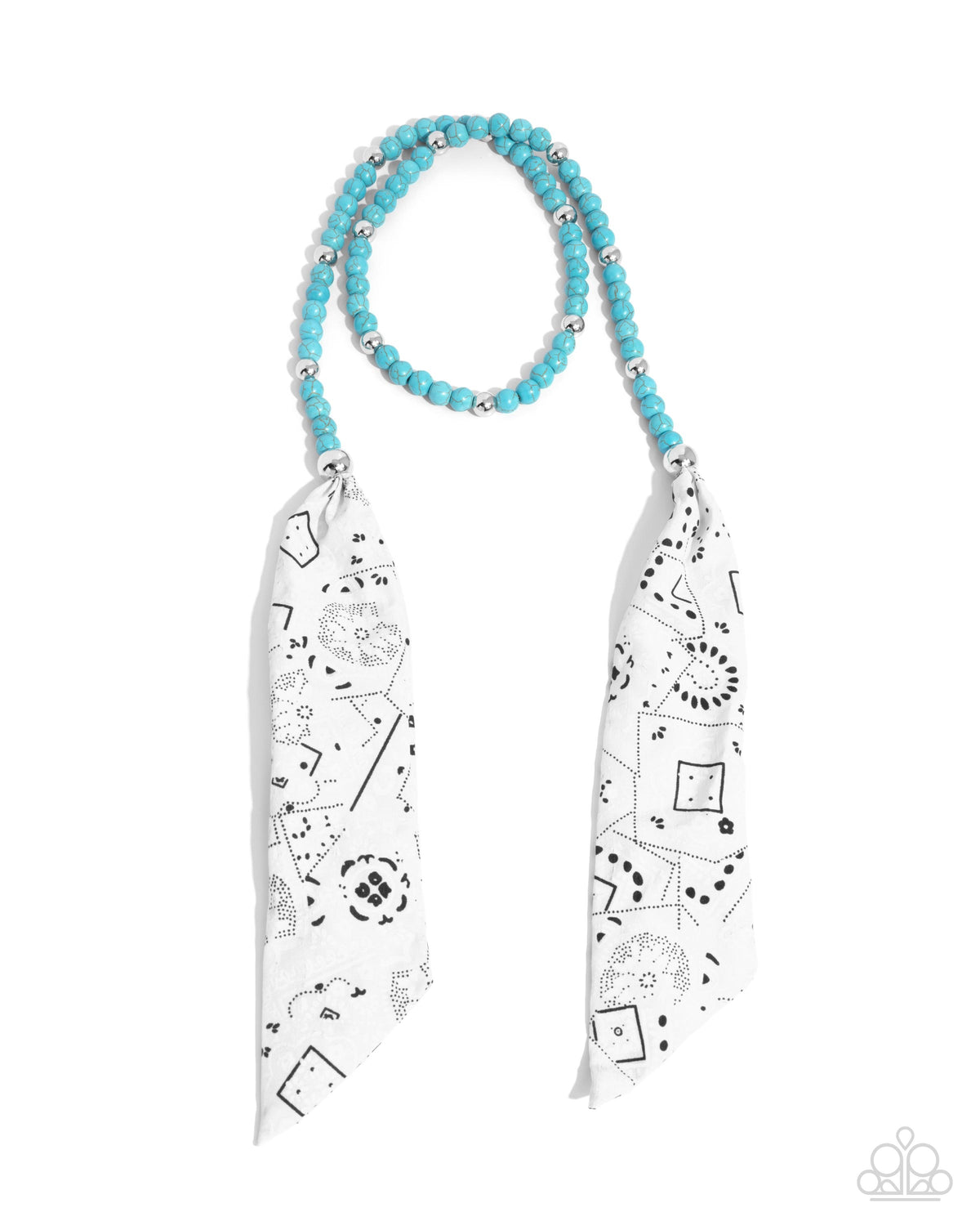 Bandana Ballad Turquoise Blue Stone and White Necklace - Paparazzi Accessories- lightbox - CarasShop.com - Paparazzi Jewelry by Cara Jewels