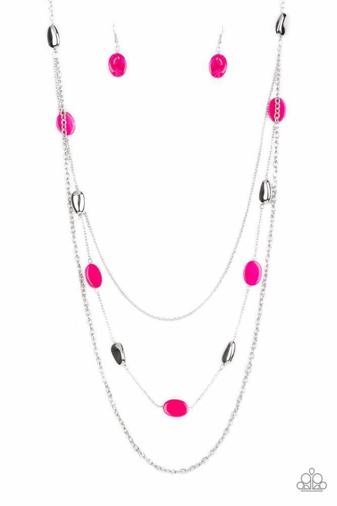 Barefoot and Beachbound Pink Necklace - Paparazzi Accessories- lightbox - CarasShop.com - Paparazzi Jewelry by Cara Jewels