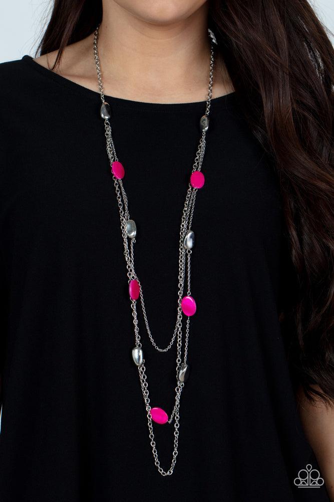 Barefoot and Beachbound Pink Necklace - Paparazzi Accessories- on model - CarasShop.com - Paparazzi Jewelry by Cara Jewels