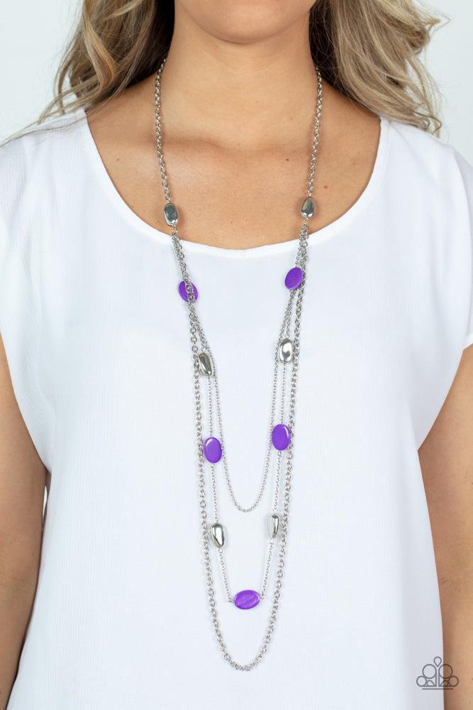 Barefoot and Beachbound Purple Necklace - Paparazzi Accessories- on model - CarasShop.com - Paparazzi Jewelry by Cara Jewels