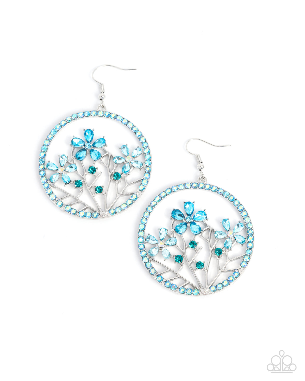 Basic Bouquet Blue Rhinestone Floral Earrings - Paparazzi Accessories- lightbox - CarasShop.com - Paparazzi Jewelry by Cara Jewels