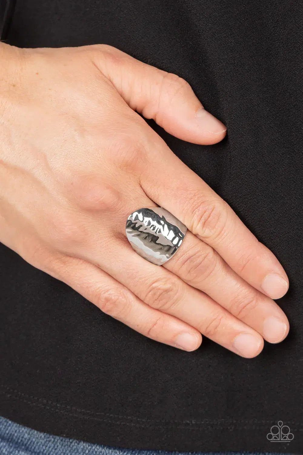 Basic Instincts Silver Ring - Paparazzi Accessories- on model - CarasShop.com - Paparazzi Jewelry by Cara Jewels