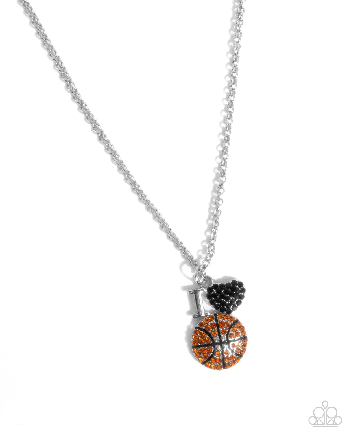 Basketball Balance Orange & Black Rhinestone Necklace - Paparazzi Accessories- lightbox - CarasShop.com - Paparazzi Jewelry by Cara Jewels
