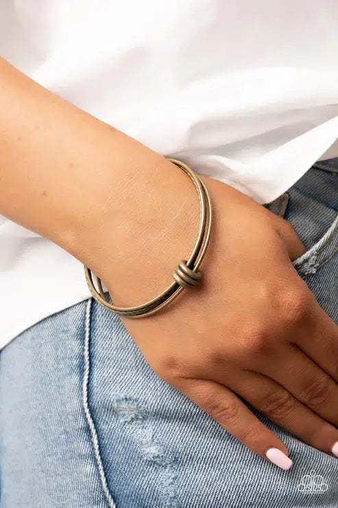 Bauble Bash Brass Bangle Bracelet - Paparazzi Accessories- lightbox - CarasShop.com - Paparazzi Jewelry by Cara Jewels