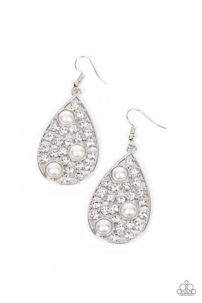 Bauble Burst White Earrings - Paparazzi Accessories- lightbox - CarasShop.com - Paparazzi Jewelry by Cara Jewels