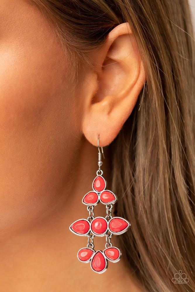 Bay Breezin' Red Earrings - Paparazzi Accessories- on model - CarasShop.com - Paparazzi Jewelry by Cara Jewels