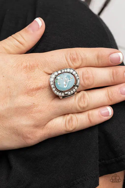 Beach Bijou Blue Ring - Paparazzi Accessories- on model - CarasShop.com - Paparazzi Jewelry by Cara Jewels