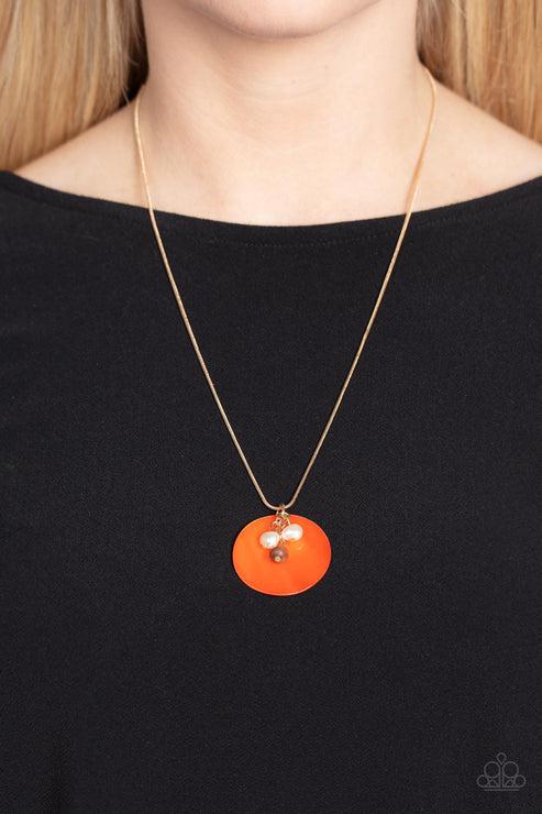 Beach House Harmony Orange Necklace - Paparazzi Accessories- on model - CarasShop.com - Paparazzi Jewelry by Cara Jewels