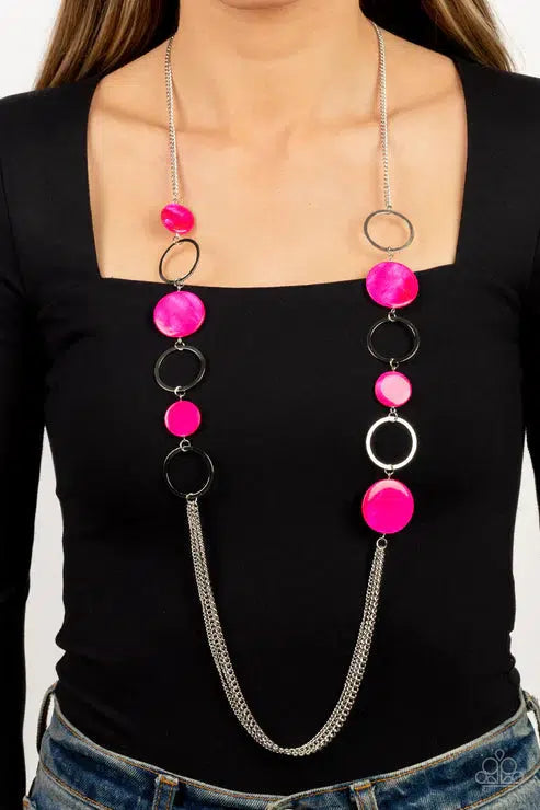 Beach Hub Pink Necklace - Paparazzi Accessories- on model - CarasShop.com - Paparazzi Jewelry by Cara Jewels