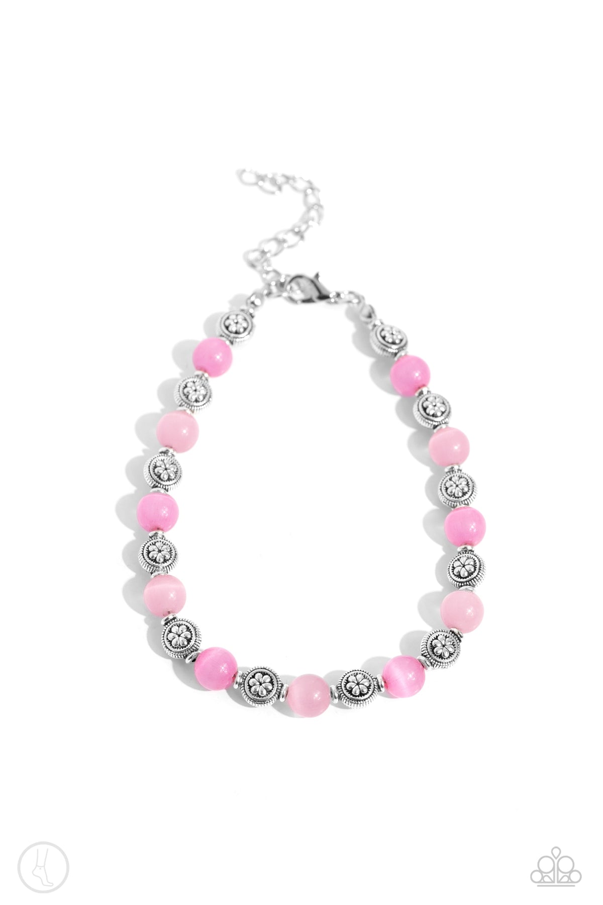 Beachy Bouquet Pink Cat's Eye Stone Anklet - Paparazzi Accessories- lightbox - CarasShop.com - Paparazzi Jewelry by Cara Jewels