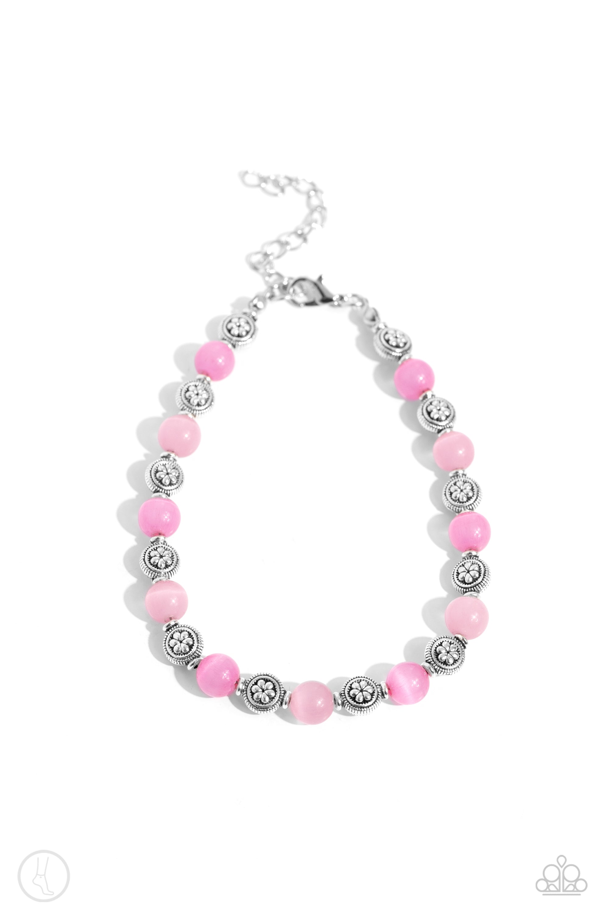 Beachy Bouquet Pink Cat's Eye Stone Anklet - Paparazzi Accessories- lightbox - CarasShop.com - Paparazzi Jewelry by Cara Jewels